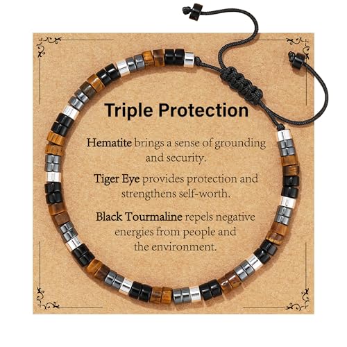 Healing Crystal Bracelet Jewelry Gifts for Women | Triple Protection/Stress Relief/New Beginnings/Good Luck/Empath Protection, Christmas, Birthday - color: Triple Protection