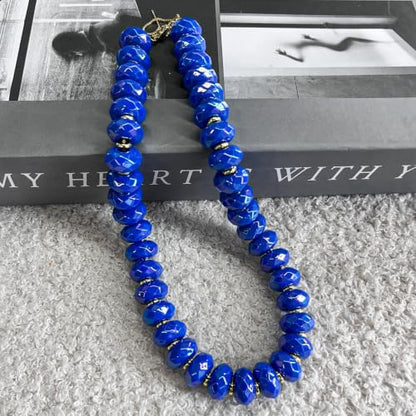 Colorful Chunky Acrylic Beaded Choker Necklaces for Women | Multicolor Faceted Beads, Sturdy Metal Chain, Adjustable Detachable, Lightweight, Summer Boho, Sparkly Statement Jewelry Gift - color: Dark Blue