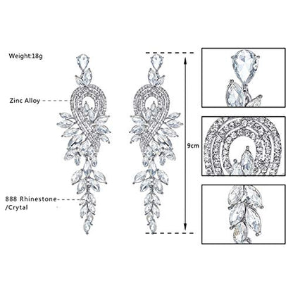 Marquise Crystal Bridal Chandelier Dangle Drop Earrings Ladies Gifts in Silver/Gold Tone - color: B-Clear Earrings Clip