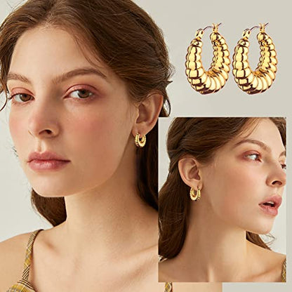 Wgoud 6 Pairs Chunky Gold Hoop Earrings for Women, 14K Gold Plated Hoop Earrings Hypoallergenic, Thick Lightweight Twisted Huggie Hoops Earring Set for Women’s Jewelry GIfts - color: 6 Gold Chunky Hoops
