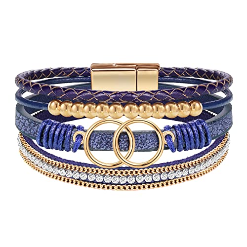 Bracelets for Women, Gifts for Mom Her Christmas Gift 2026 Leather Bracelets for Women Birthday Gift for Daughter Inspirational Wrap Bracelet Sister Friend Teen Girl Gift Layered Stocking Stuffers Jewelry - style: Navy Blue