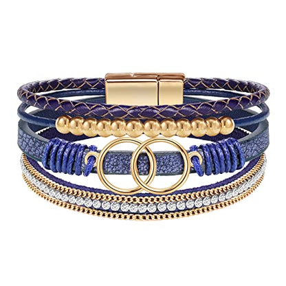 Bracelets for Women, Gifts for Mom Her Christmas Gift 2026 Leather Bracelets for Women Birthday Gift for Daughter Inspirational Wrap Bracelet Sister Friend Teen Girl Gift Layered Stocking Stuffers Jewelry - style: Navy Blue