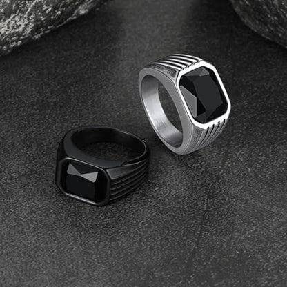 Cubic Zirconia Rings for Men Women Stainless Steel Birthstone Ring Square Cut Statement Jewelry Size 7-14 - color: Black-Black Onyx, size: 09