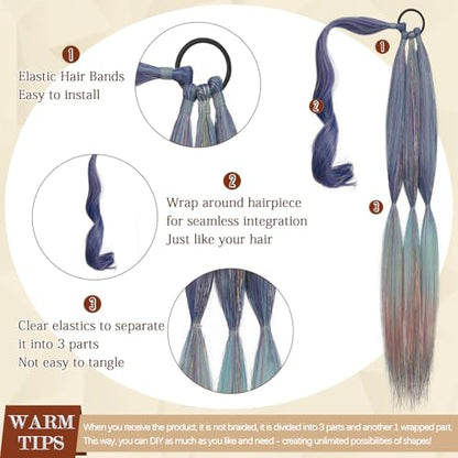 Long Braid Ponytail Extension with Hair Tie Straight Sleek Wrap Around Hair Extensions Braid Pony Tail Fluffy Natural Synthetic Hairpieces for Women Daily Wear,26 inch-Purple To Pastel Ombre - color: Purple To Mint Pastel Ombre, size: 26 Inch (Pack of 1)