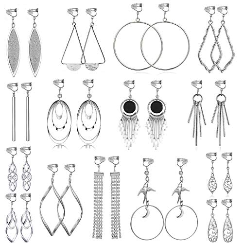 15 Pairs Wholesale Clip on Earrings for Women Trendy,Lightweight Clipon Earrings for Women in Silver Tone - style: Style A