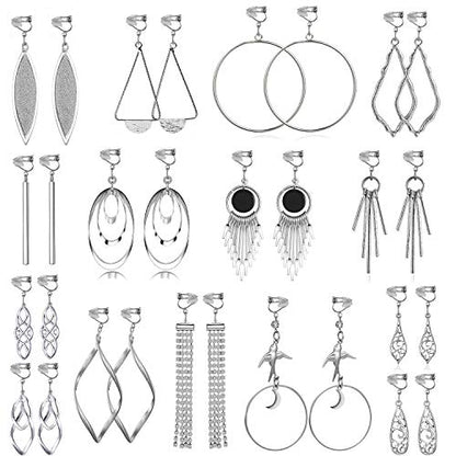 15 Pairs Wholesale Clip on Earrings for Women Trendy,Lightweight Clipon Earrings for Women in Silver Tone - style: Style A