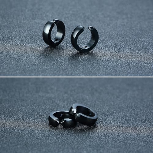 SIISPRI Stainless Steel Mens Womens Clip On Earrings Hoop Huggie Non-Piercing - color: Black
