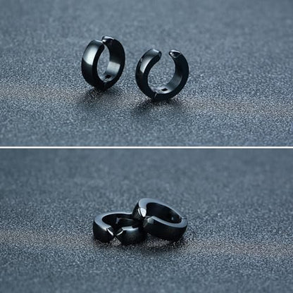 SIISPRI Stainless Steel Mens Womens Clip On Earrings Hoop Huggie Non-Piercing - color: Black