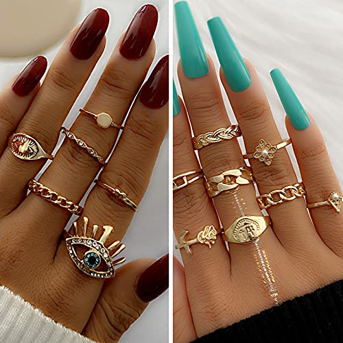 IFKM Gold Plated Jewelry Set for Women,14k Gold Plated Multi Layer Necklaces Stackable Bangle Bracelets Stackable Knuckle Rings Hoop Earrings Set Anniversary Trendy Elegance Charms Anniversary Birthday Jewelry Gift - color: 36 pcs Gold
