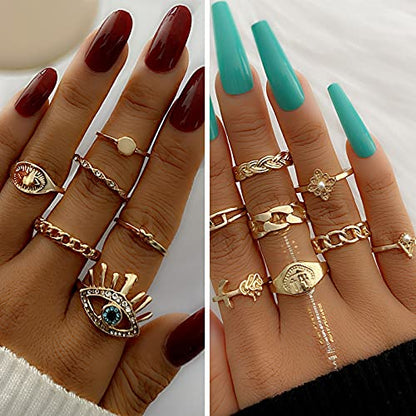 IFKM Gold Plated Jewelry Set for Women,14k Gold Plated Multi Layer Necklaces Stackable Bangle Bracelets Stackable Knuckle Rings Hoop Earrings Set Anniversary Trendy Elegance Charms Anniversary Birthday Jewelry Gift - color: 36 pcs Gold
