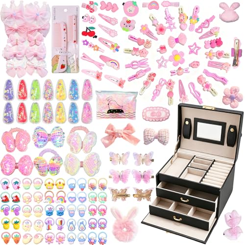 1293Pcs Girls Hair Accessories Set with Black Jewelry Organizer,L-3Layers | Back to School Gift includes Hair Clips,Ties, Bows and Claws, No Pull, for Toddler Little One Teen Princess,Ponytail Holders - color: Black, size: 1 Count (Pack of 1293)