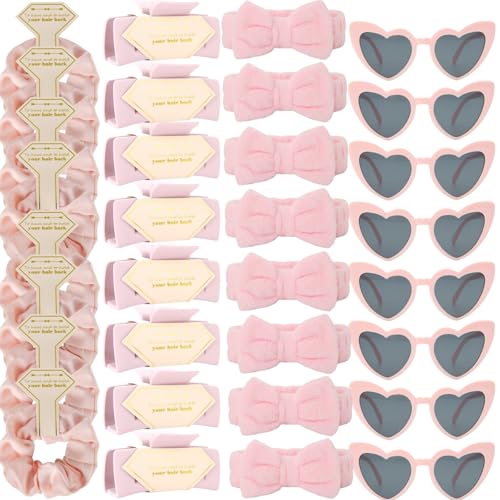 Bridesmaid Scrunchies Proposal Gifts Bachelorette Hair Claws Clips women heart sunglasses for Wedding Party Favors (Pink headband 32pcs) - color: Pink Headband 32pcs