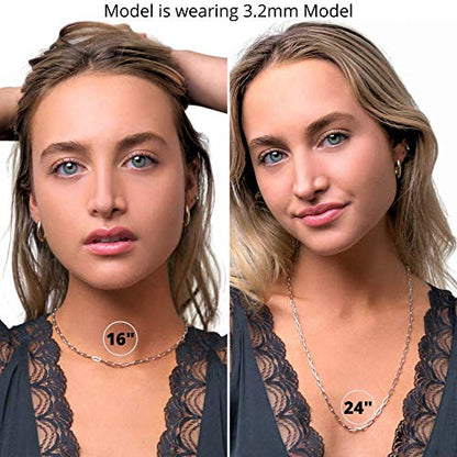Paperclip Chain Necklace for Women | Sterling Silver or 14K Gold Plated | 2.8mm 3.2mm 5.5mm | 16–30 Inch Italian Link Layering Chain - color: Sterling Silver – 2.8mm