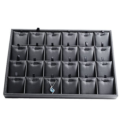 Oirlv Black Leather 24 Grid Jewelry Insert Tray Necklace Pendant Display Tray Jewelry Drawer Organizer（Pack of 1） - style: P017006
