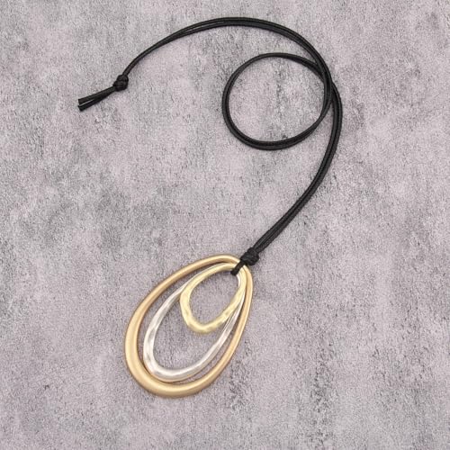 GelConnie Leather Necklace for Women Round Wooden Pendant Long Leather Choker Vintage Sweater Necklace Gold Chunky Boho Necklaces for Women - style: 3 Circles Silver Necklace