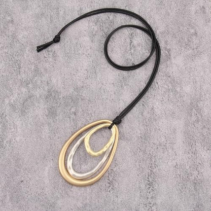 GelConnie Leather Necklace for Women Round Wooden Pendant Long Leather Choker Vintage Sweater Necklace Gold Chunky Boho Necklaces for Women - style: 3 Circles Silver Necklace