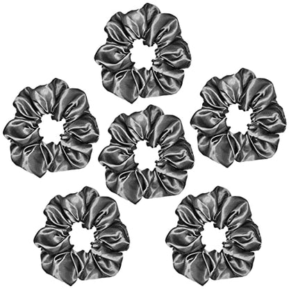 Sufermoe 6 Pcs Satin Silk Hair Scrunchies, Dark Grey (4.5 Inch) - Hair Ties for Women and Girls, Hair Accessories - color: Dark Grey