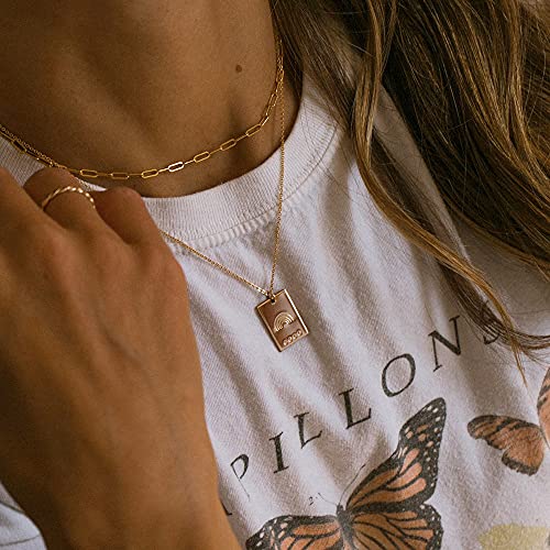 CHESKY 14K Gold Plated Silver Dainty Satellite Choker Necklace for Women | Layered Beaded Chain Necklace, Thin Choker Jewelry, Dainty Gold necklace, Minimalist Trendy Jewelry, Daily Gift for Women - style: rectangle-gold