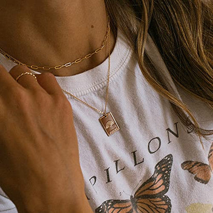 CHESKY 14K Gold Plated Silver Dainty Satellite Choker Necklace for Women | Layered Beaded Chain Necklace, Thin Choker Jewelry, Dainty Gold necklace, Minimalist Trendy Jewelry, Daily Gift for Women - style: rectangle-gold
