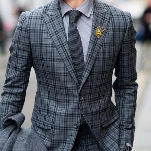 HETICA Vintage Animal Dragon Skull Wolf Crown Lion Brooch for Men Women Suit Tie Dress Lapel Pin Fashion Jewelry - style: Vintage Gold Crown Lion