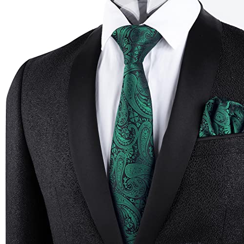 Alizeal Mens Gradient Paisley Necktie and Pocket Square Set | Elegant Design Perfect for Weddings Banquets Business Formal Events - color: 170-dark Green