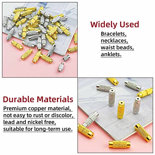 50 Pcs Brass Screw Twist Clasps for Jewelry Making - Barrel Clasp, Cord End Caps for DIY Bracelet and Necklace - Brass Barrel Tube Fastener, Jewelry End Tip Sets, Craft Supplies, Waist Beads