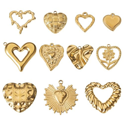 Craftdady 11Pcs Stainless Steel Tiny Heart Charms 18K Gold Plated Sweet Love Heart with Sunflower Charm Bulk for Jewelry Making Charms Christmas Valentine Day Gift Craft Supplies（Golden）