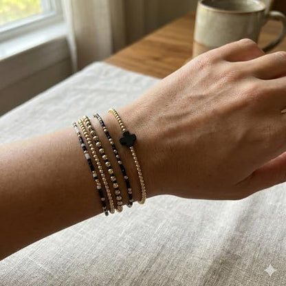 Gold Bracelets for Women, Beaded Cross Stack, Non Tarnish Set，Set-1 | Gold Beaded Bracelet Stack with Stretch Fit, Waterproof Finish and Dainty Design for Everyday Wear and Gifts - color: Colors-10