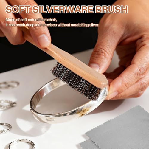 4 Pcs Horsehair Silver Cleaning Dauber Brushes Sterling Detail Polish Applicator Set with Polishing Cloth for Silverware Plateware Jewelry Cleaner(Style C) - style: Style C