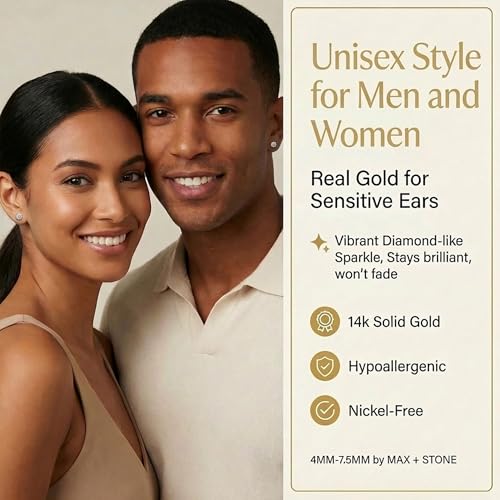 14k Gold Solitaire Round Cubic Zirconia Earrings Studs for Women & Men | Anti Tarnishing CZ Stud Earrings with 14k Gold Butterfly Pushbacks | 4MM-7.5MM by MAX + STONE - color: White Gold, size: 6.5 mm