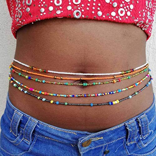 African Waist Beads for Women Belly Beaded Waist Chain | Beach Waist Chain Jewelry 10PCS Layered Bead Belly Chain Elastic Rave Body Accessories