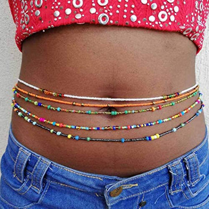 African Waist Beads for Women Belly Beaded Waist Chain | Beach Waist Chain Jewelry 10PCS Layered Bead Belly Chain Elastic Rave Body Accessories
