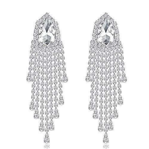 Silver Rhinestone Crystal Bridal Chandelier Long Tassels Dangle Earrings for Wedding - color: J-10