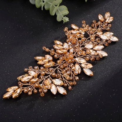 Boho Champagne Rhinestones Headband for Women Girls Wedding Bridal Handmade Branches Headpiece Special Occasion Hair Styling Jewelry (Champagne) - color: Champagne