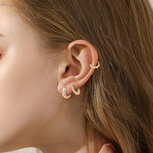 Wgoud Small Gold Hoop Earrings Set for Women, 6 Pairs 14K Gold Plated Hypoallergenic Lightweight Huggie Hoops Earrings, Trendy Cartilage Cubic Zirconia Earrings for Women Gifts. - color: A-Gold