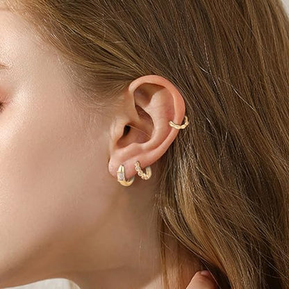 Wgoud Small Gold Hoop Earrings Set for Women, 6 Pairs 14K Gold Plated Hypoallergenic Lightweight Huggie Hoops Earrings, Trendy Cartilage Cubic Zirconia Earrings for Women Gifts. - color: A-Gold