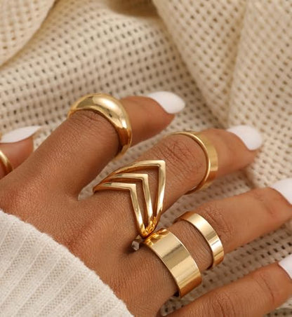 iF YOU 25 Pcs Gold Stackable Ring Set for Women, Chunky Knuckle Finger Midi Rings, Silver Simple Stacking Cute Rings Pack Trendy Stuff Jewelry Gift - style: 25 Gold chunky-size 4-8.5