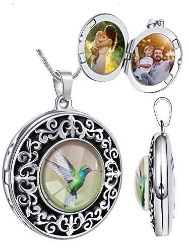 Farfume Personalized Photo Necklace for Women/Men, Memorial Jewelry Gifts | Holds 2 Pictures Pendant, Custom Engraved Text, Beautiful Locket for Girls, Durable Stainless Steel, Mothers Day Gifts - color: A-5 Hummingbird locket necklace