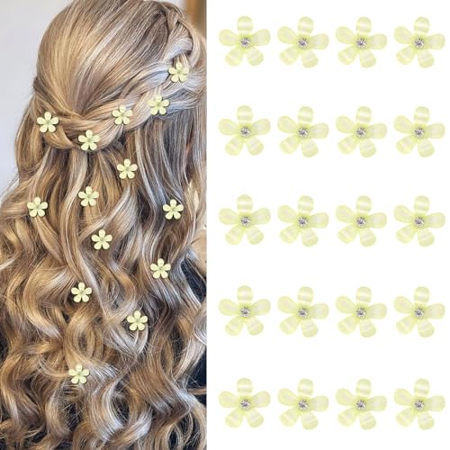 YISSION Mini Yellow Rhinestone Flower Hair Clips - Cute Decorative Hair Pins, Barrettes and Bridal Accessories for Girls and Women - color: Yellow