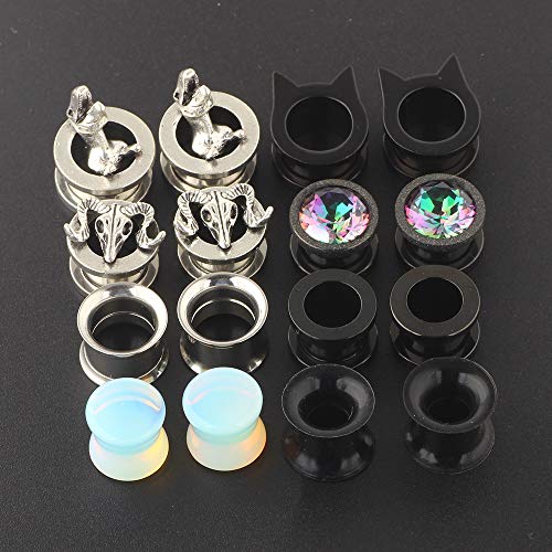 TIANCI FBYJS 8 Pairs CZ Gems Ear Tunnels Plugs Gauges Stainless Steel Tyrannosaurus Expander Stretcher Piercings Opal Glass Silicone Black Dinosaur - style: 6mm=2g