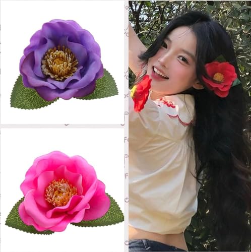 ALIMITOPIA Flower Hair Clip Fabric Artificial Camellia Flower Hairpin Barrette Brooch Headdress Bobby Pins Headwear Hair Accessories for wedding Party supplies(Camellia Style;5.1 inches;6pcs)