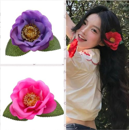 ALIMITOPIA Flower Hair Clip Fabric Artificial Camellia Flower Hairpin Barrette Brooch Headdress Bobby Pins Headwear Hair Accessories for wedding Party supplies(Camellia Style;5.1 inches;6pcs)