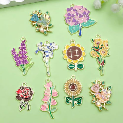 Sailanzi 20pcs Alloy enamel flower series Pendant Jewelry Making DIY Keychain Earrings Pendant Various Design Charms for Jewelry Making Bracelets Necklace (SN1100) - color: SN1100