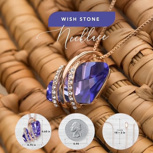 Leafael Wish Stone Pendant Necklace with Birthstone Crystal, 18K Rose Gold Plated/Silvertone, 18" + 2" - color: 102-February-Tanzanite Purple-Rose Gold Plated