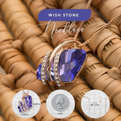 Leafael Wish Stone Pendant Necklace with Birthstone Crystal, 18K Rose Gold Plated/Silvertone, 18" + 2" - color: 102-February-Tanzanite Purple-Rose Gold Plated