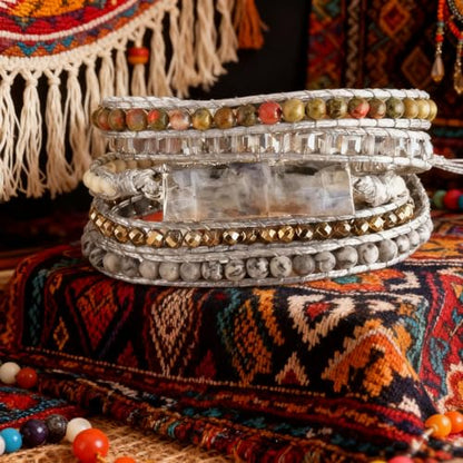 Women Wrap Bracelets Boho Natural Stone Jasper Turquoises Strand Bracelet Jewelry Collection - color: Sodalite