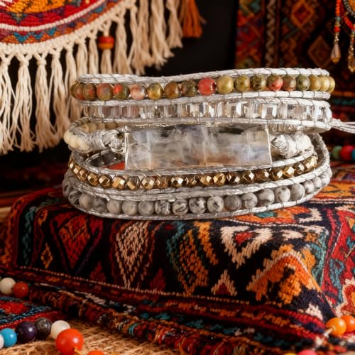 Women Wrap Bracelets Boho Natural Stone Jasper Turquoises Strand Bracelet Jewelry Collection - color: Sodalite