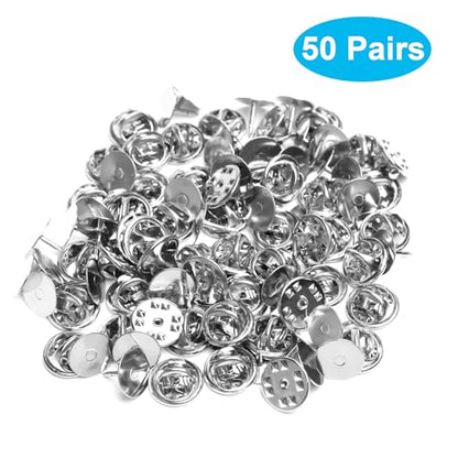 50 Pairs Premium Butterfly Clutch Pin Backs with 8mm Length 10mm Width Blank Pins for DIY Enamel Pins, Jewelry Craft Gifts, or Tie Tack Keeper Replacements (Silver) - color: Silver