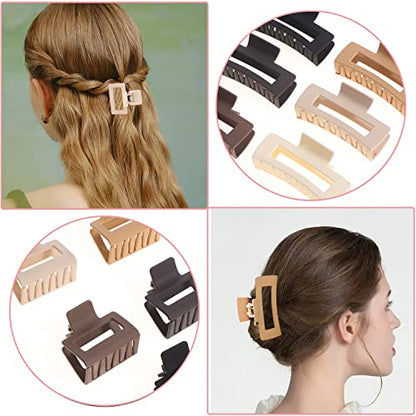 Alemaky 12 Pack Square Claw Clips, Big and Small Neutral Rectangle Hair Claw Clips, Non-slip Matte Large Hair Clips for Women,Strong Hold jaw clip for Thick Thin Hair (Neutral) - color: Mixed Neutral