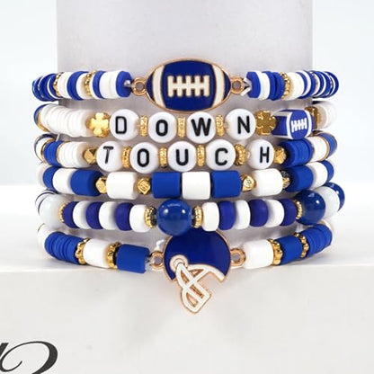 Ardorchid Halloween Bracelets for Women Pumpkin Ghost Steleton Bat Skull Beaded Stackable Stretchy Bracelet Rugby Thanksgiving Christmas Heishi Bracelets - color: Game Day-Blue